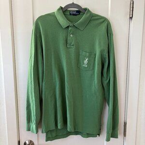 Vintage Polo Ralph Lauren L/S Rugby Shirt Mens XL Green Preppy Deer Crest 90s